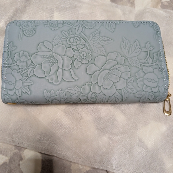 Floral Embossed Blue Wallet - Picture 2 of 5